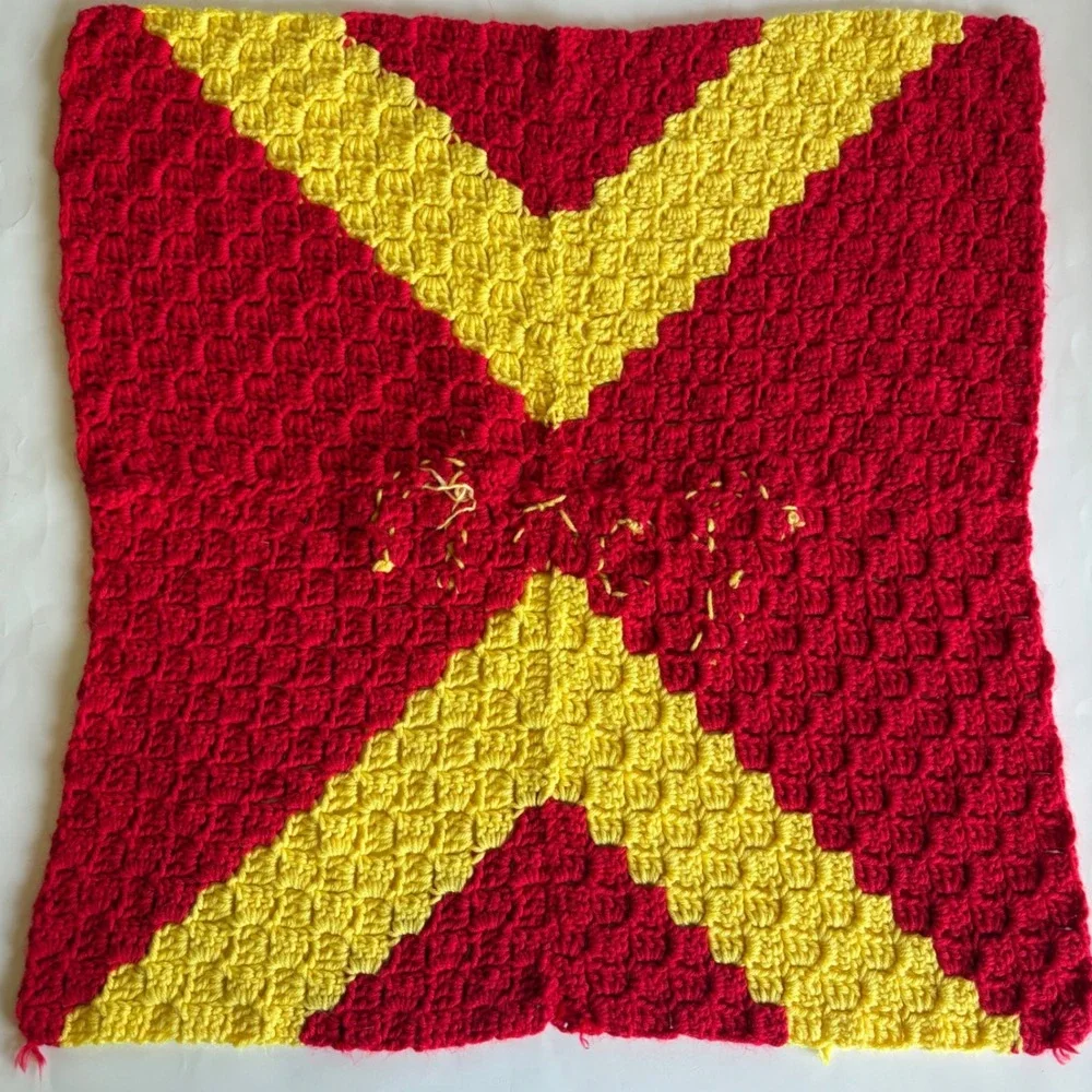 Handmade Winnie the Pooh Crochet Blanket Square Red Yellow Nursery Decor 24